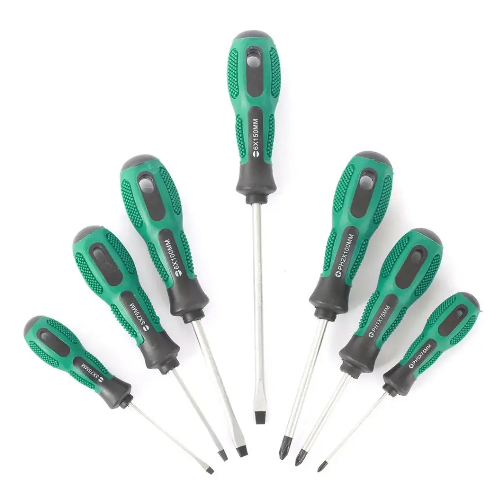 Terminator Screw Driver Set 7 Pcs 3*75mm 5*75mm 6*100mm 6*150mm (+&-) Handle With Tooth Comfort Grip (Taiwan)