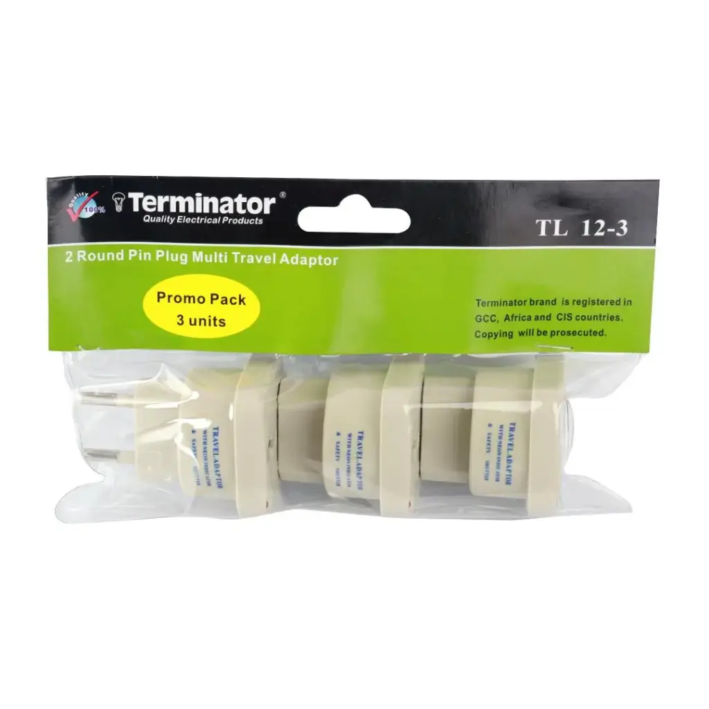 Terminator Travel Adaptor With (3 Units In Poly Bag With Header Card) 2Pin Plug 10A