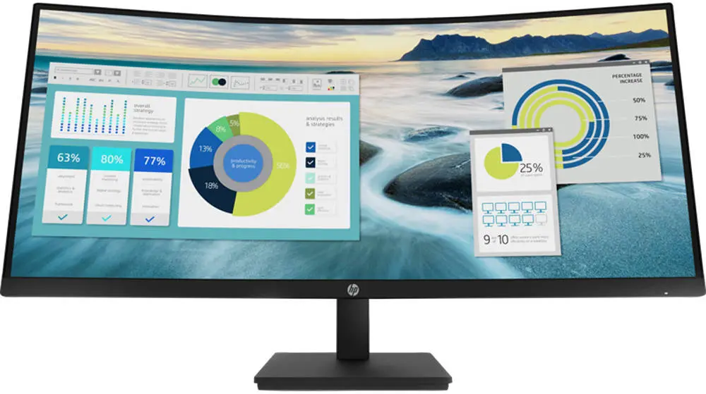HP P34HC G4 WQHD USB-C 34" Curved Monitor, WQHD (3440 x 1440) VA Display, 100 Hz Refresh Rate, 5ms Response Time, 85% NTSC, Height Adjustable, DisplayPort, HDMI & USB Type-C, 21Y56AS#ABV Black