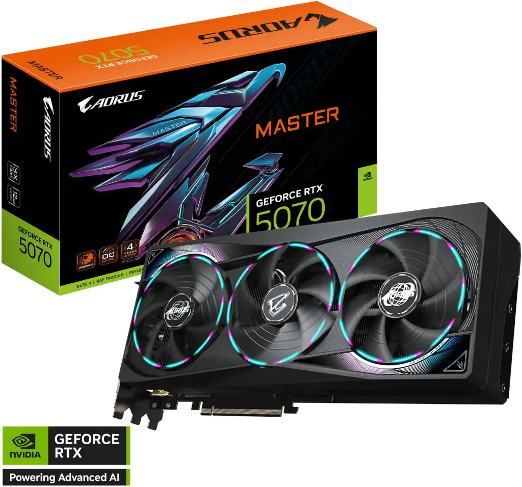 GIGABYTE GeForce RTX 5070 AORUS MASTER 12GB GDDR6X Graphics Card – WINDFORCE Cooling, RGB Fusion, PCIe 4.0, Gaming GPU