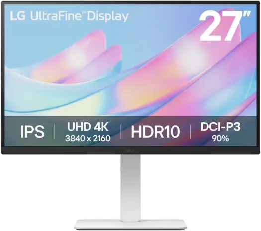 [27US550-W] LG 27" UltraFine 27US550 4K UHD IPS Monitor, 3840×2160 Resolution, HDR10, DCI-P3 90% Color Gamut, Anti-Glare, DisplayPort, HDMI, 3-Side Borderless Design, Ergonomic Adjustable Stand, White