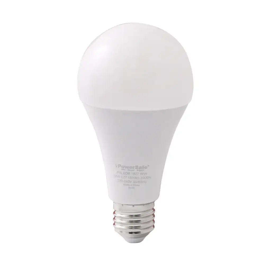 [PSLEDB 1827 WW] PSLEDB‑1827 WW is a PowerSafe LED bulb, 18 watts, E27 base, Warm White light colour.