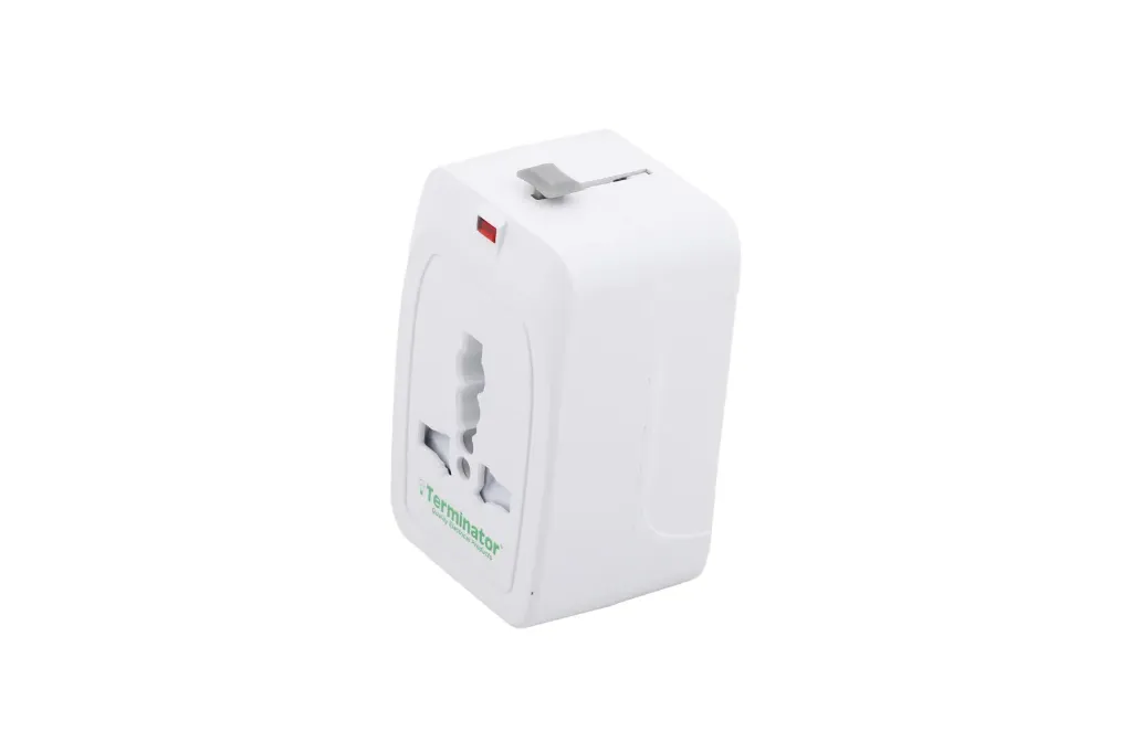 [TTA 262-2UAC] Terminator multi-pin travel adaptor with universal socket, 2 USB ports (Type-A & Type-C) 2.1A, and power indicator