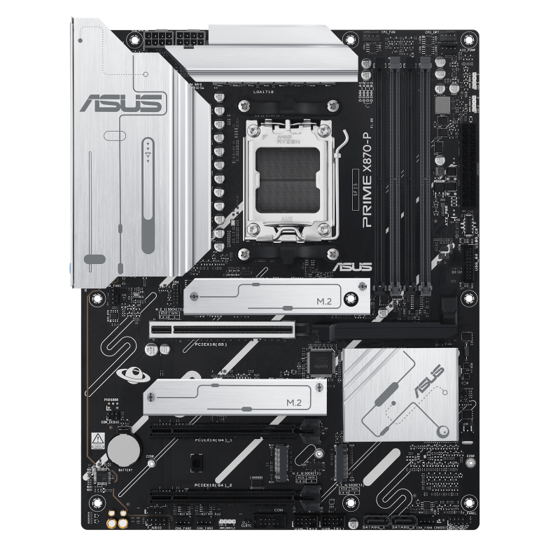 ASUS PRIME X870-P ATX Motherboard, AMD X870 Chipset, 4x DDR5 DIMM Slots up to 192GB, Realtek 2.5Gb Ethernet, 4x M.2 Storage Slots, PCIe 5.0 x16 and PCIe 4.0 Expansion, HDMI Port, 90MB1IT0-M0EAY0