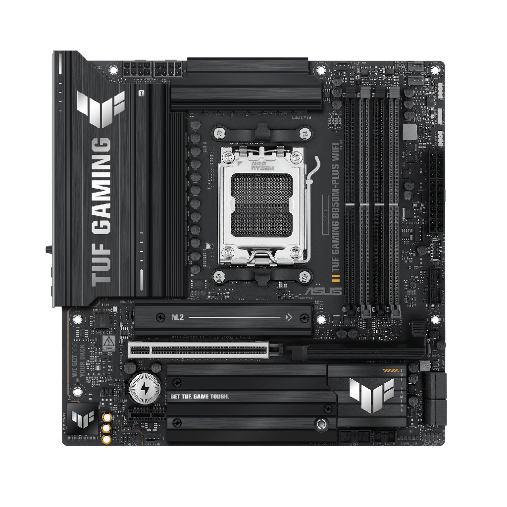 ASUS TUF B850M-PLUS WiFi AM5 Micro-ATX Motherboard, AMD B850 Chipset, 4x DDR5 DIMM Slots up to 192GB, PCIe 5.0 x16 SafeSlot, 3x M.2 Storage Slots, Wi-Fi and Bluetooth Connectivity, 90MB1IY0-M0EAY0