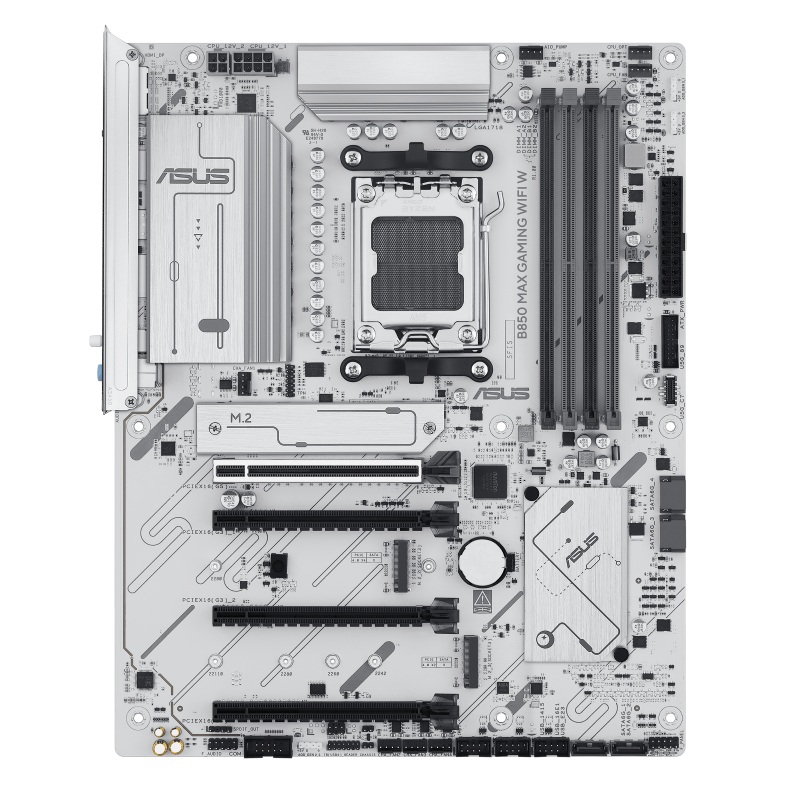 [90MB1M10-M0EAY0] ASUS B850 MAX WiFi W AM5 ATX Motherboard White Edition, AMD B850 Chipset, 4x DDR5 DIMM Slots up to 256GB, PCIe 5.0 x16 Expansion, Multiple M.2 Storage Slots, Wi-Fi and Bluetooth 90MB1M10-M0EAY0