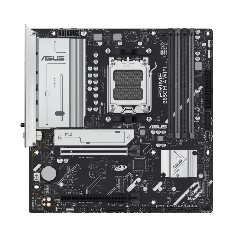 [90MB1LN0-M0EAY0] ASUS PRIME B850M-A WiFi mATX AM5 Motherboard, AMD B850 Chipset, 4x DDR5 DIMM up to 256GB, 3x M.2 Storage Slots, 4x SATA 6Gb/s Ports, Wi-Fi 6E and Bluetooth 5.3 Connectivity, Compact 90MB1LN0-M0EAY0