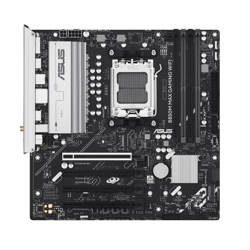 ASUS B850M MAX Gaming WiFi Micro-ATX Motherboard, AMD AM5 Socket, B850 Chipset, 4x DDR5 DIMM Slots up to 256GB, PCIe 5.0 x16 SafeSlot, Multiple M.2 Storage Slots, Wi-Fi and Bluetooth 90MB1LL0-M0EAY0