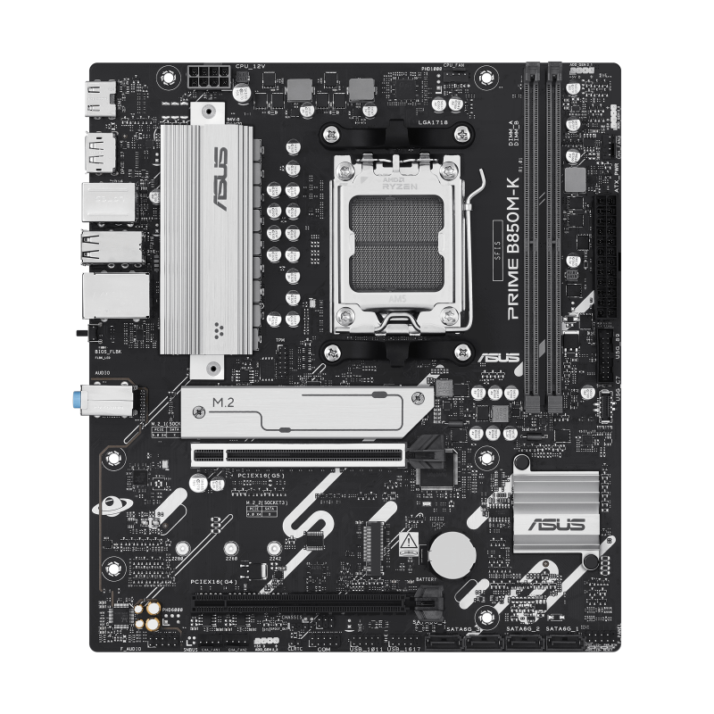 [90MB1LV0-M0EAY0] ASUS PRIME B850M-K AM5 Micro-ATX Motherboard, AMD B850 Chipset, 2x DDR5 UDIMM up to 128GB, Dual PCIe x16 Expansion, 2x M.2 Storage Slots, SATA 6Gb/s Support, HDMI and DisplayPort 90MB1LV0-M0EAY0