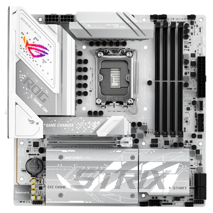 ASUS ROG Strix B860-G WiFi LGA1851 Micro-ATX Motherboard, Intel B860 Chipset, 4x DDR5 DIMM up to 256GB, PCIe 5.0 x16 SafeSlot Expansion, 4x M.2 Slots, White 90MB1JF0-M0EAY0