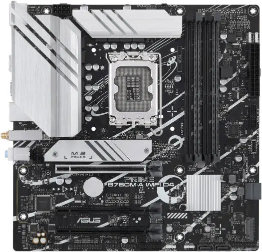 [90MB1CX0-M1EAY0] ASUS PRIME B760M-A WiFi D4 LGA1700 mATX Motherboard, Intel B760 Chipset, 4x DDR4 DIMM up to 128GB, PCIe 4.0 Expansion, Dual M.2 Storage, Wi-Fi 6, USB 3.2 Type-C, HDMI 90MB1CX0-M1EAY0