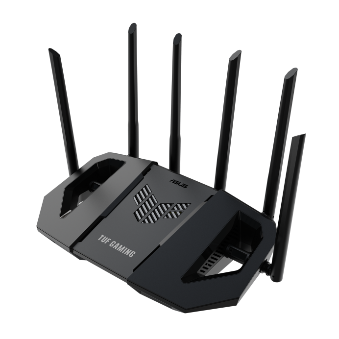 ASUS TUF Gaming BE6500 Dual-Band WiFi 7 Router, up to 5764 Mbps, 6 External Fixed Antennas, AiMesh Primary Router or Node, 2.4GHz & 5GHz Bands, Black, Model 90IG0920-MO9C00