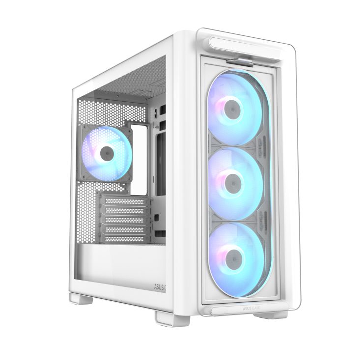 ASUS A23 Plus mATX PC Case, Tempered Glass Side Panel, Supports 380mm GPU, 4x 120mm ARGB Fans, USB 3.2 Gen2, Efficient Cable Management, White Edition, 1 Year Warranty 90DC00K3-B19010