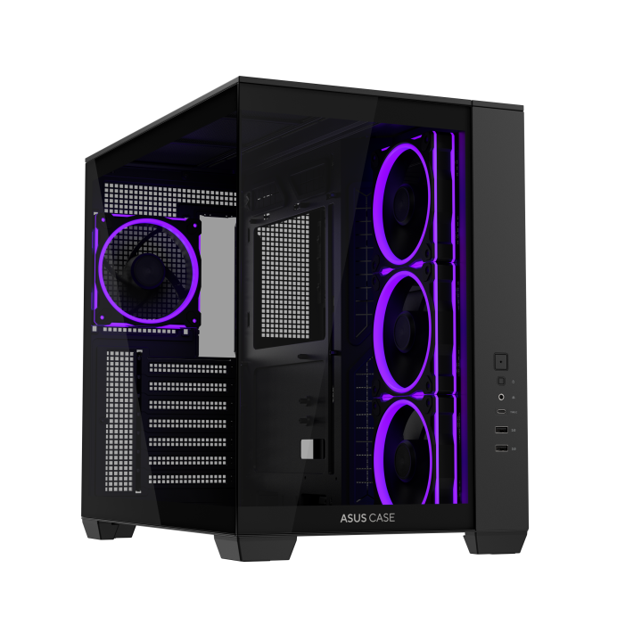ASUS A32 Plus TG ARGB Black MicroATX PC Case, Tempered Glass Panel, Pre-Installed ARGB Fans, Mesh Front, Hidden Port Motherboard Compatible, Supports 360mm Radiator & 380mm GPU 90DC00S0-B19000