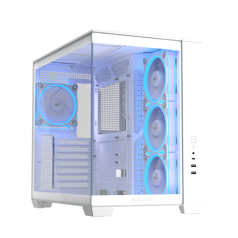 ASUS A32 Plus TG ARGB White MicroATX PC Case, Tempered Glass Panel, Pre-Installed ARGB Fans, Mesh Front Design, Hidden Port Motherboard Compatible, Supports 360mm Radiator & 380mm GPU 90DC00S3-B19000