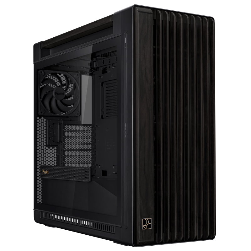 ASUS ProArt P602 Wood Edition Mid Tower Computer Case, 2x 200mm Front & 1x 140mm Pre-Installed Fans, Supports 420mm Radiator & 6 Fans, Dust Protection, Tempered Glass, Black 90DC00J0-B09010
