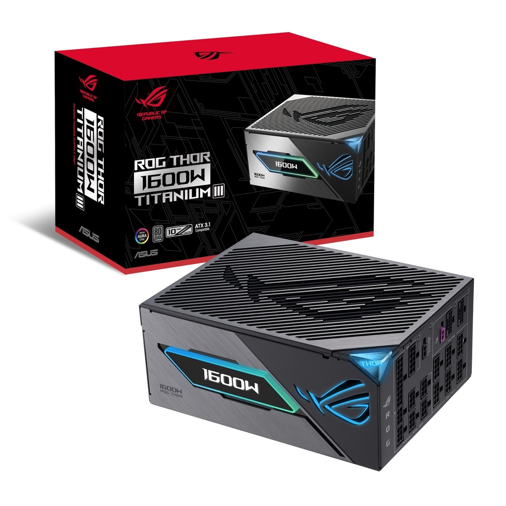 ASUS ROG Thor 1600W Titanium III Fully Modular Power Supply, 80 Plus Titanium Efficiency, Cybenetics Titanium Certified, Active PFC, ATX 3.1 Standard, GaN MOSFET Technology 90YE00V1-B0NA00