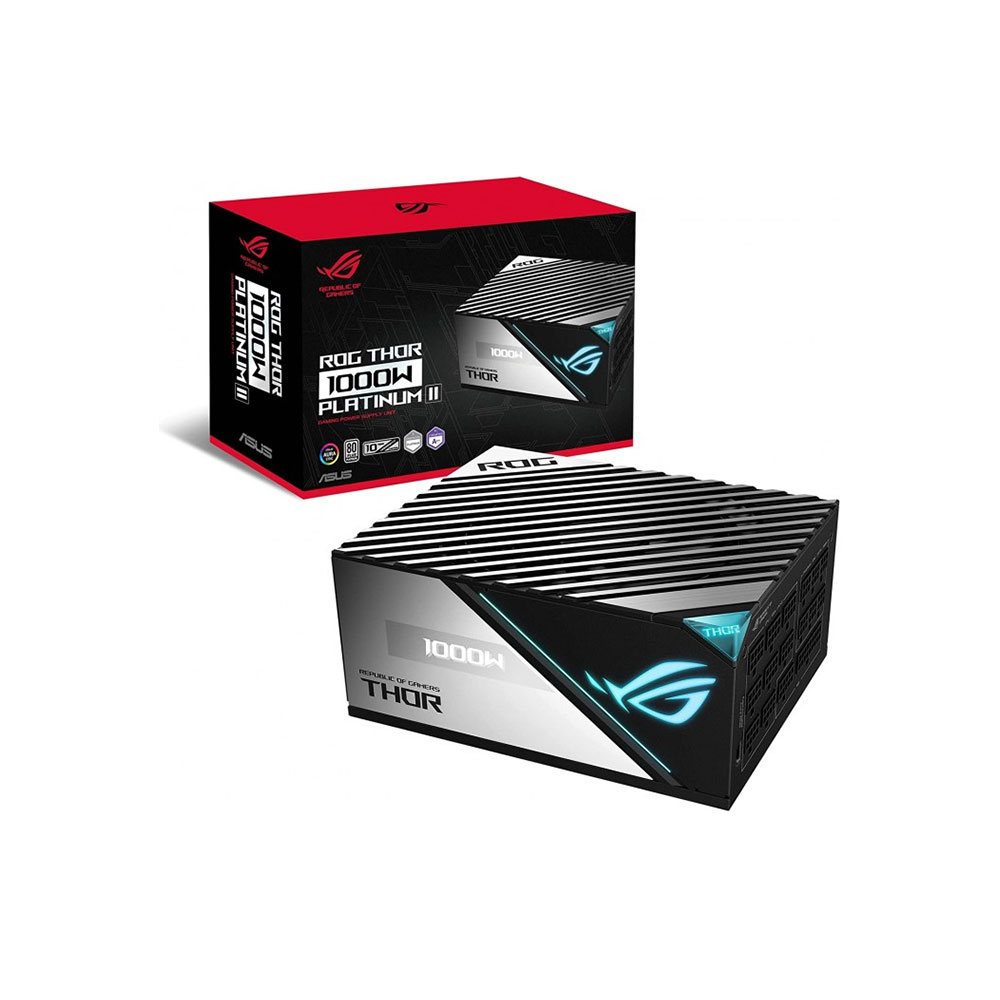 ASUS ROG Thor 1000P2 ATX Power Supply, 1000W Fully Modular, Aura Sync RGB, OLED Display, 80 Plus Platinum II Certified, 135mm PWM Fan, 0dB Cooling, Premium Build, Black 90YE00L4-B0NA00
