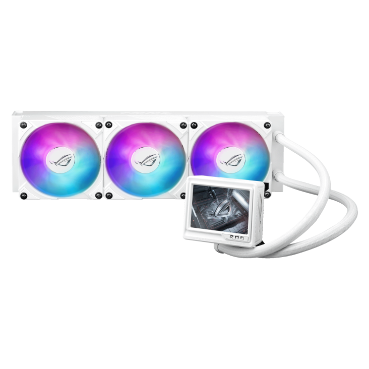 ASUS ROG Ryujin III 360 ARGB Extreme Liquid CPU Cooler, 360mm Radiator, 120mm ROG Magnetic Daisy-Chain Fan, 89.73 CFM Airflow, 2800 RPM Speed, 3.5" LCD Display, High Performance, White 90RC0132-M0EAY0