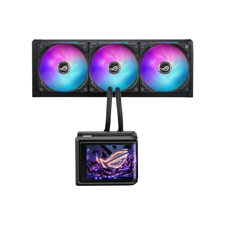 ASUS ROG Ryuo IV SLC 360 ARGB Liquid CPU Cooler, 6.67" AMOLED Display, 360mm Radiator, 3x 120mm MF-12C ARGB Fans, 2650 RPM Speed, 71.44 CFM Airflow, High Performance Cooling, Black 90RC0151-B0EAY0