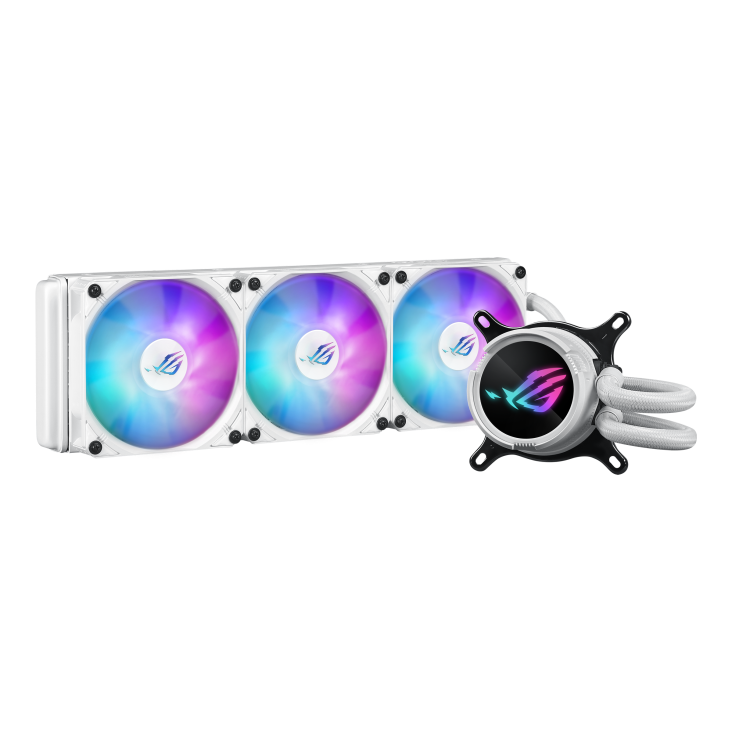 ASUS ROG Strix LC III 360 ARGB CPU Liquid Cooler, 360mm Radiator, 3x AF-12S 120mm ARGB Fans 2200 RPM, 70.38 CFM Airflow, 360° Rotating ROG Logo, High Performance Cooling, White 90RC00T2-M0UAY0