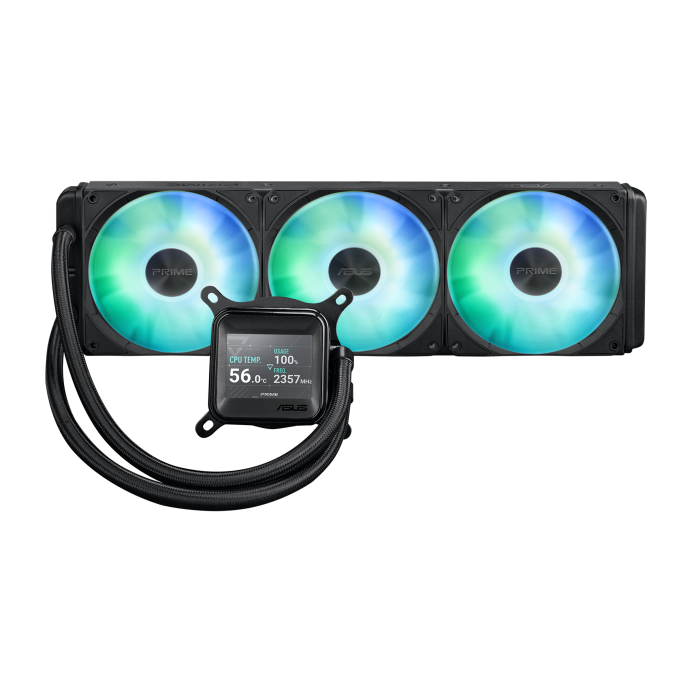 ASUS Prime LC 360 ARGB LCD CPU Liquid Cooler, 2.3" LCD Display, 360mm Radiator, 3x Prime LC 120mm Integrated Fans, 2500 RPM Speed, 77.22 CFM Airflow, High Performance Cooling, Black 90RC00Z1-B0EAY0