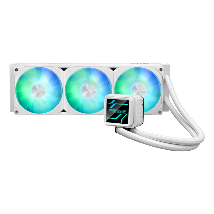 ASUS Prime LC 360 ARGB Liquid CPU Cooler, 360mm Radiator, 3x Prime LC 120mm Fans, 2200 RPM Speed, 75.7 CFM Airflow, 400mm Sleeved Rubber Tubing, High Performance Cooling, White 90RC0102-B0EAY0