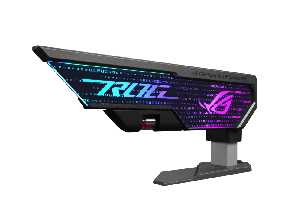 ASUS XH01 ROG Herculx Graphics Card Holder, Toolless Mount, Integrated Level, Zinc Alloy Structure, Adjustable Height 72–128mm, Aura Sync RGB, Designed for RTX 40 Series, Black 90DA0020-B09000