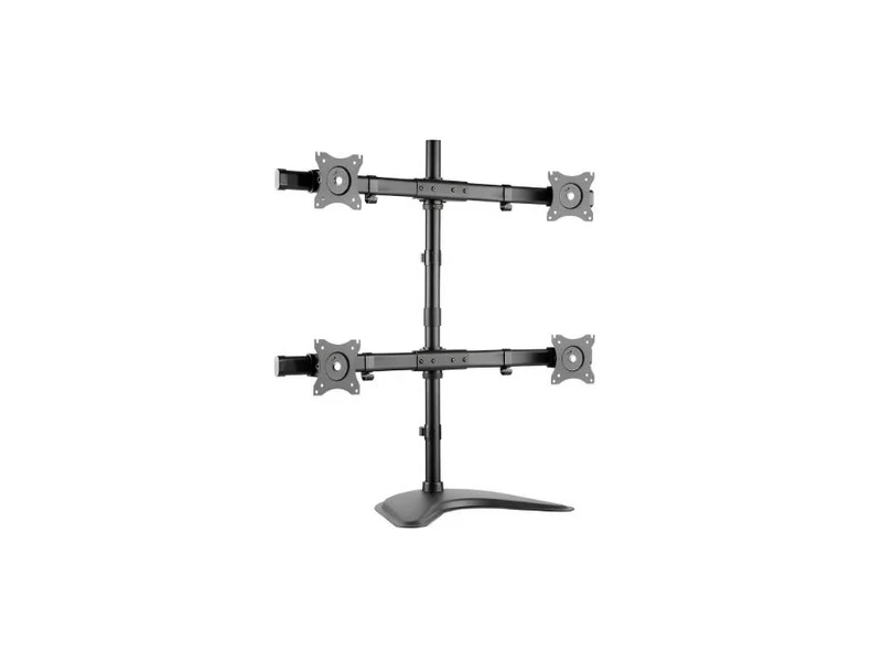 [91-LDT08T04] VEOTECH 91-LDT08T04 Quad Monitor Desk Stand – fits 13''-27'' screens up to 8kg each, 75x75 & 100x100 VESA, full tilt, swivel & rotation, height adjustable with cable management, Black. 91-LDT08T04