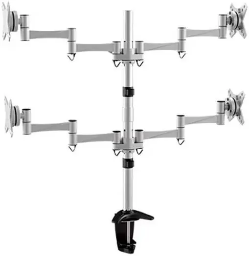 Newstar 91-LDT02C048 Quad Aluminum Monitor Desk Mount – fits 13''-27'' monitors up to 8kg, tilt & 90° swivel, 360° rotary VESA, integrated cable management, Silver. 91-LDT02C048