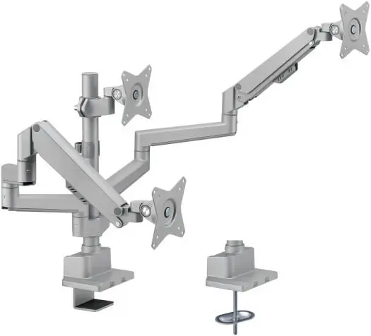 Newstar 91-LDT62C036P Triple Monitor Mount – fits 17''-30'' monitors up to 9kg, gas spring arms with tilt & swivel, arm extension, quick-release joints & cable management, Silver. 91-LDT62C036P