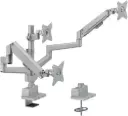 VEOTECH 91-LDT62C036P Triple Monitor Mount – fits 17''-30'' monitors up to 9kg, gas spring arms with tilt & swivel, arm extension, quick-release joints & cable management, Silver. 91-LDT62C036P