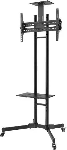 Newstar 91-T1028B TV Cart – fits 37''-70'' TVs up to 50kg, height adjustable with +10°/-10° tilt, heavy-duty casters, camera & AV shelf included, Black. 91-T1028B