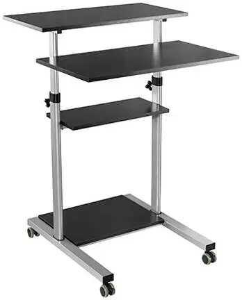 Newstar WST-01 Multi-Purpose Mobile Workstation – locking rotary knob, height adjustable, utility shelves, heavy-duty locking casters, moisture-resistant particle board, freestanding in Black. WST-01