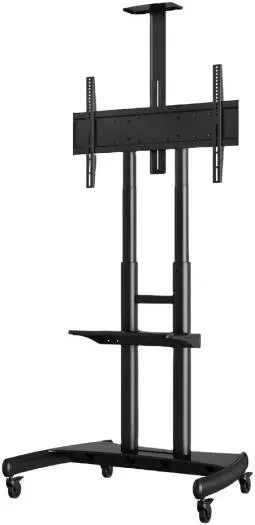 VEOTECH AVA1800-701P TV Cart – fits 55″-80″ screens up to 90kg, heavy-gauge columns, integrated cable management, swayable caster brake wheels, durable Black design. AVA1800-701P