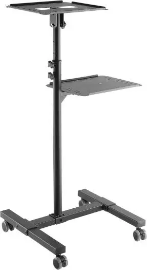 VEOTECH 91-TS-8 Projector & Laptop Trolley – locking rotary knob, safety ledge stopper, heavy-duty casters with lock, durable freestanding design in Black. 91-TS-8