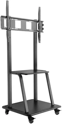 Newstar 91-T1035M Ultra-Heavy Duty Steel Mobile TV Stand – fits 37″-100″ TVs, supports up to 150 kg, includes locking casters & support shelf in sleek Black. 91-T1035M