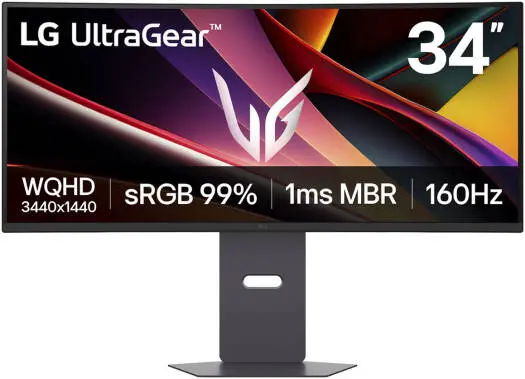 [34G600A-B] LG 34 inch UltraGear Curved Ultrawide Gaming Monitor, 3440×1440 WQHD, 160Hz, 1ms MBR, VA Panel, AMD FreeSync Premium, G-SYNC Compatible, HDR10, 99% sRGB, 1800R Curve, HDMI 2.0, DisplayPort 1.4, 34G600A-B