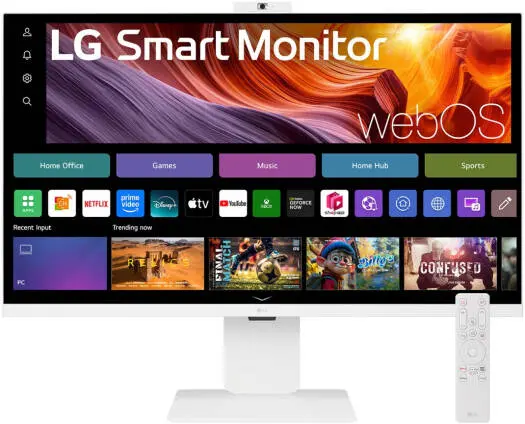 LG 32U850SA-W Smart Monitor – 32'' IPS 4K UHD display, 60Hz, 5ms GtG, built-in camera, HDR10, Flicker Safe, auto brightness, webOS smart features, White. 32U850SA-W