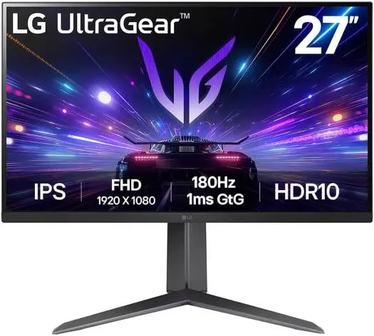 LG 27GS65F-B UltraGear Gaming Monitor – 27'' IPS FHD display, 180Hz refresh rate, 1ms response, HDR10, AMD FreeSync & NVIDIA G-Sync, HDMI & DP ports, sleek Black. 27GS65F-B