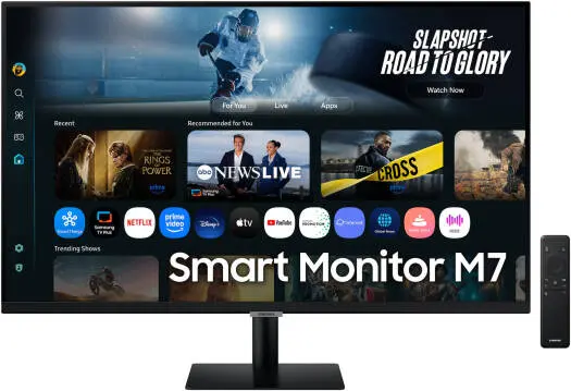 Samsung LS32FM702UMXUE M7 Smart Monitor – 32'' VA 4K UHD display, 60Hz refresh rate, 4ms GtG, Tizen OS with Wi-Fi 5 & Bluetooth 5.2 connectivity, sleek Black. LS32FM702UMXUE