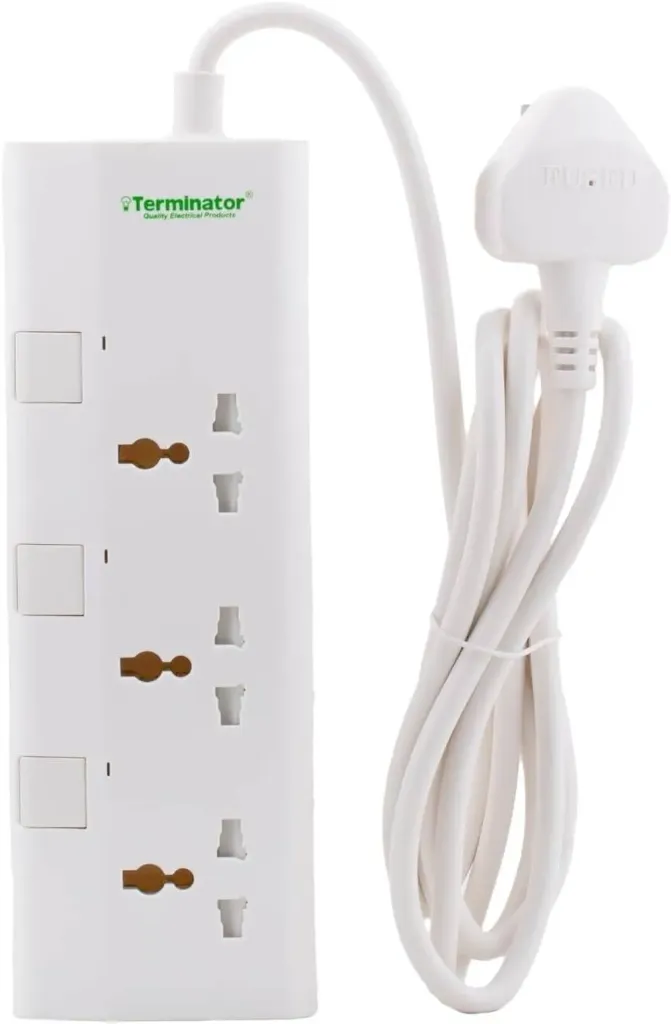 [TPB 343-2M] Terminator 3 Way Universal  Power Extension Socket With  Individual Switches, Indicators,  2M Cable and 13A Fused Plug.  Esma Approved