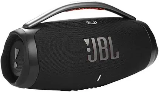 JBL Boombox 3 Portable Bluetooth Speaker – 3-way sound with woofer, dual mids & tweeters, 24-hour playtime, pair 2 devices, metal handle with silicone grip, Black. BOOMBOX3-BK