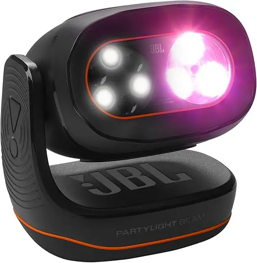 JBL PartyLight Beam Bluetooth Projector – 4 RGB LEDs with 22W power, Bluetooth 5.3 connectivity, 2400–2483.5 MHz frequency range, vibrant light effects, sleek Black. Beam BK