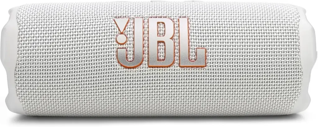 JBL Flip 7 Portable Bluetooth Speaker offers powerful JBL Original Pro Sound, AI Sound Boost, IP68 waterproof protection, USB-C audio, and 14H playtime in white. FLIP7-WHT