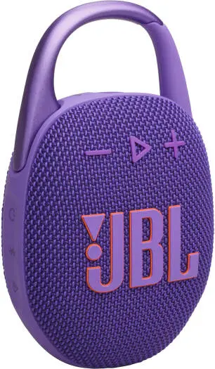 JBL Clip 5 Portable Speaker – JBL Pro Sound with 1.75'' driver & passive radiator, 12H playtime, IP67 waterproof, Auracast, wide carabiner clip for easy carry, Purple. JBLCLIP5PUR