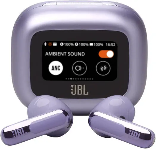 JBL Live Flex 3 Wireless Earbuds – True Adaptive Noise Cancelling, High-Resolution JBL Signature Sound, 50H battery, BT 5.3, IP54 waterproof, open-stick design, Purple. JBLLIVEFLEX3PUR