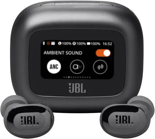 JBL Live Buds 3 True Wireless Earbuds – 10mm drivers, 6 mics, True Adaptive Noise Cancelling, JBL Spatial Sound, Bluetooth 5.3, 40H playback, sleek black design. JBLLIVEBUDS3BLKAM