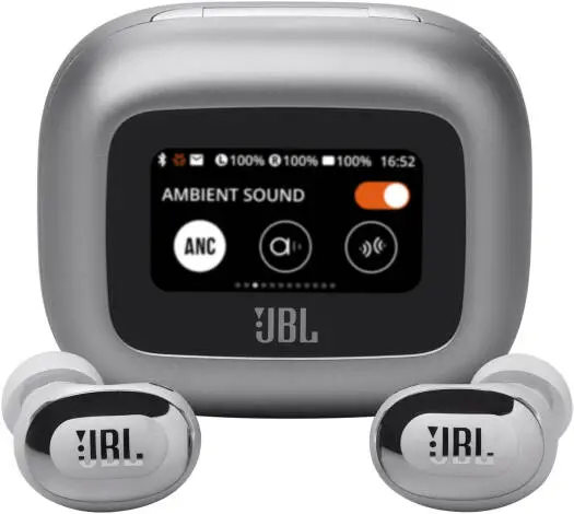 JBL Live Buds 3 True Wireless Earbuds – 10mm drivers, 6 mics, True Adaptive Noise Cancelling, JBL Spatial Sound, Bluetooth 5.3, 40H playback, premium silver finish. JBLLIVEBUDS3SILAM