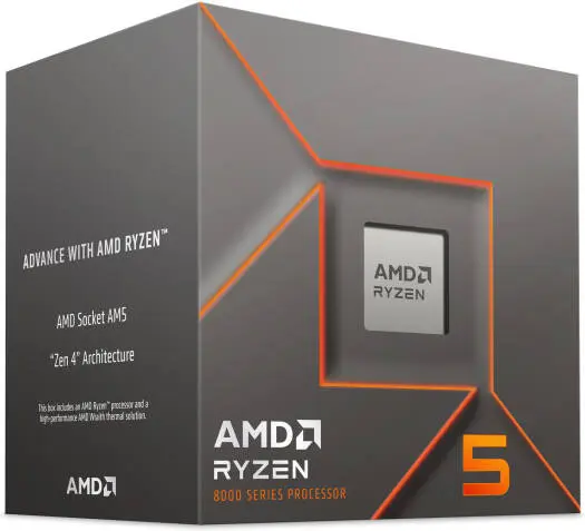 [100-100001591BOX] AMD Ryzen 5 8400F AM5 Desktop Processor, 6 Cores & 12 Threads, 4.7 GHz Max Boost Clock, 6MB L2 & 16MB L3 Cache, DDR5-5200 Memory, Zen 4 Architecture, Includes Wraith Stealth Cooler | 100-100001591BOX